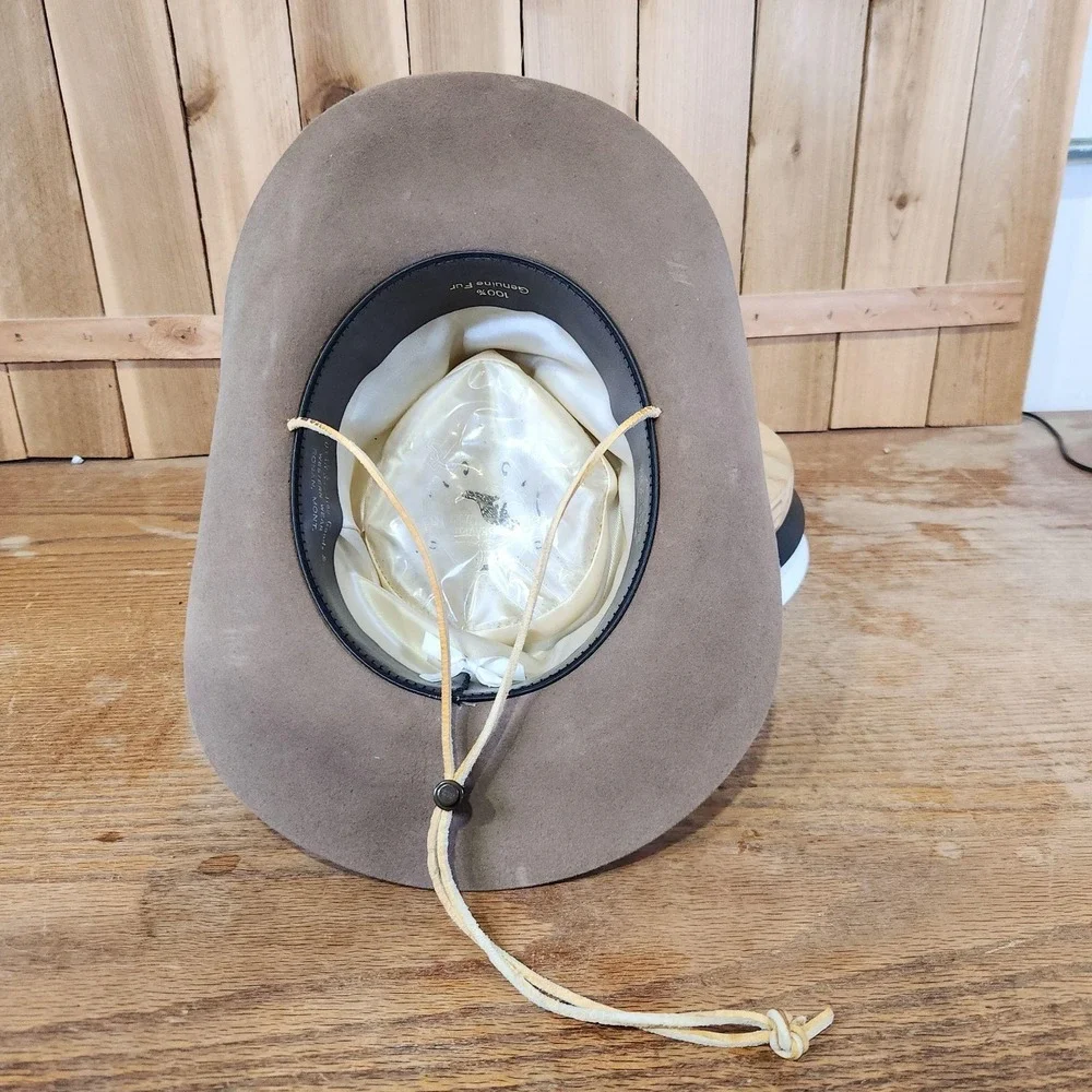 Vintage Beaver Hats Hat Cowboy Fitted Mens 55 6 3/4 Brown Fur Felt Lined Western